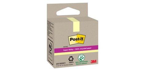 Bloc-note super sticky Recycling notes, jaune