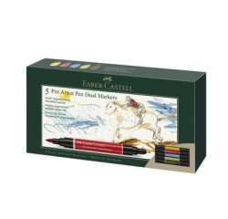 FABER-CASTELL Viltstift PITT artist pen Dual Marker, etui van 5 stuks