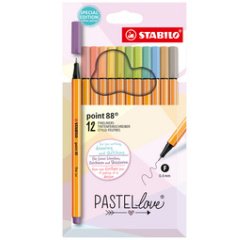 En_rotulador stabilo punta de fibra point 88 pastel love estuche de carton de 12 unidades colores surtidos