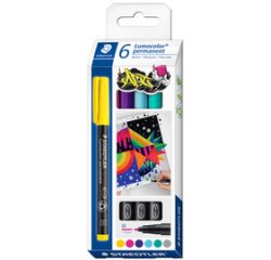 Staedtler Lumocoler 317, marqueur OHP, permanent, 1,0 mm, étui de 6 pièces en couleurs assorties