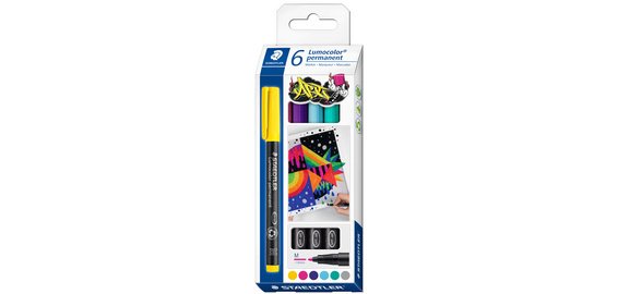 Staedtler Lumocoler 317, marqueur OHP, permanent, 1,0 mm, étui de 6 pièces en couleurs assorties