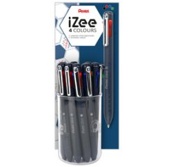 Stylo à bille rétractable 4 couleurs iZee, présentoir