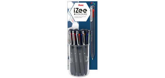 Stylo à bille rétractable 4 couleurs iZee, présentoir