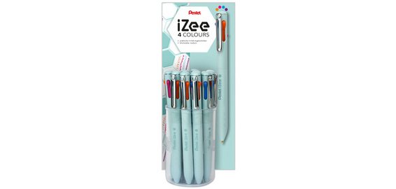 Stylo à bille rétractable 4 couleurs iZee, présentoir