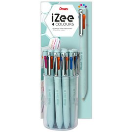 Stylo à bille rétractable 4 couleurs iZee, présentoir