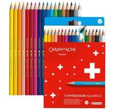 Crayons de couleur Caran d'Ache Swisscolor Aquarelle boîte carton 18 pièces