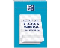 Bloc de fiches bristol, A6, quadrillé, blanc