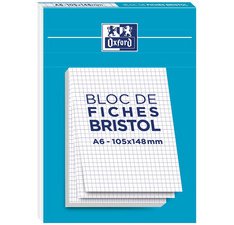 Bloc de fiches bristol, A6, quadrillé, blanc