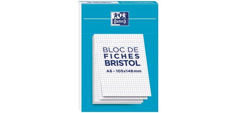 Bloc de fiches bristol, A6, quadrillé, blanc