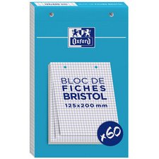 Bloc de fiches bristol, 125 x 200 mm, quadrillé,blanc