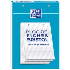 Bloc de fiches bristol, A5, quadrillé, blanc