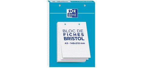 Bristol index card 14.8 x 21 cm 5 x 5 white perforated Oxford - Pack of 60