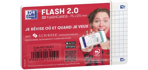 Fiches bristol FLASH 2.0, A7, quadrillé, blanc