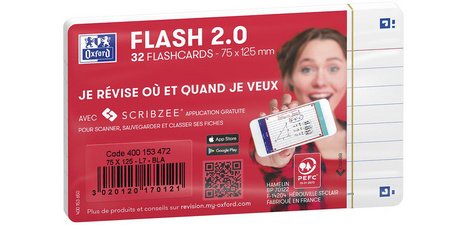Fiches bristol FLASH 2.0, A7, ligné, blanc