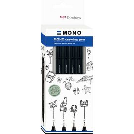 Fijne stift Tombow MONO drawing pen 'Fine Set' - set van 4 stuks