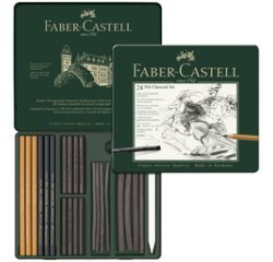 FABER-CASTELL Set de fusains PITT CHARCOAL, boîte de 24