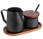 Milk/sugar set, acacia wood/stainless steel, 5 pieces