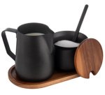 Milk/sugar set, acacia wood/stainless steel, 5 pieces