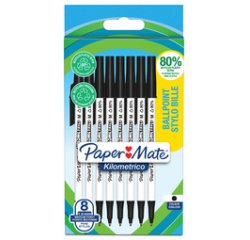 Stylo bille Paper Mate Kilometrico Recycled noir Medium blister 8 pièces