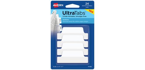 UltraTabs White Adhesive Tab, 63.5 x 25 mm