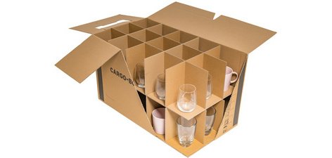 Carton à verres, en carton ondulé, brun