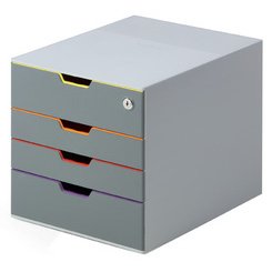 Modul zur Aufbewahrung von Durable Varicolor® mit 4 farbigen Schubladen mit Farbrand und Schloss