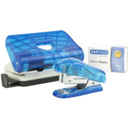 LEITZ Kit agrafeuse et perforateur, bleu transparent