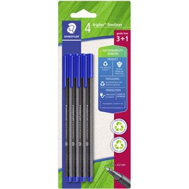 Fineliner triplus, zwart - blister van 4 stuks, 3 + 1 gratis