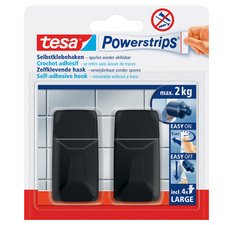 Powerstrips Crochet adhésif LARGE rectangulaire, noir