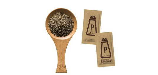 Portion de poivre, emballé à l'unité, dans un carton