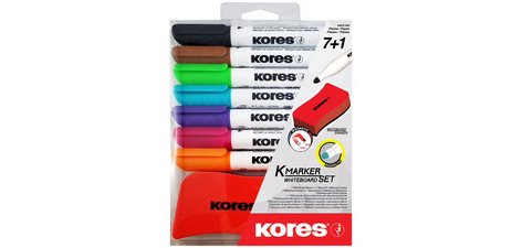Kit de marqueurs pour tableau blanc, 7 marqueurs +