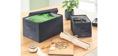 Boîte de rangement en tissu, taille L, set de 2, gris