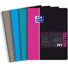 Cahier MyNotes spirale 160 pages 90g couverture polypropylène 5x5 format A4+. Coloris assortis