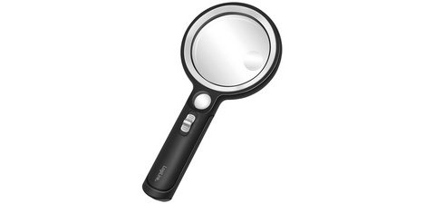 Magnifying glass with handle, UV & LED lamp, round, black