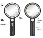 Loupe avec manche, lampe UV & LED, rond, noir