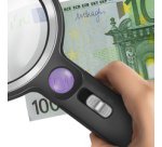 Loupe avec manche, lampe UV & LED, rond, noir