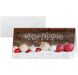 Kerstkaart 'Red and white Christmas with dark wood'