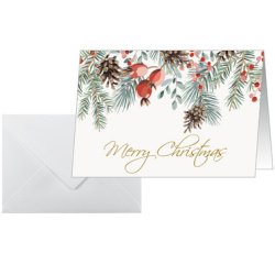 Carte de Noël 'Red berries and pine cones', A6