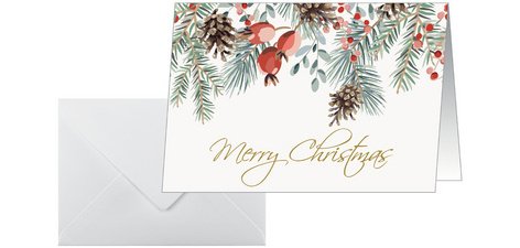 Carte de Noël 'Red berries and pine cones', A6