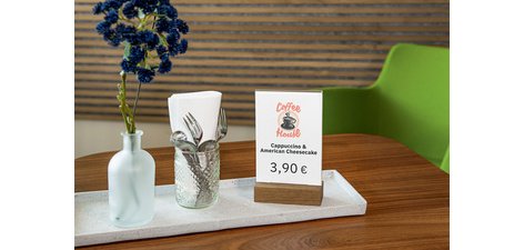 Présentoir de table avec socle en bois