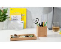 Plumier à crayons Eyestyle, en bambou, gris clair/noir