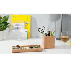 Plumier à crayons Eyestyle, en bambou, gris clair/noir