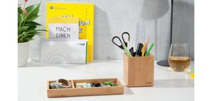 Plumier à crayons Eyestyle, en bambou, gris clair/noir