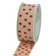 Ruban cadeau, sur bobine 'Valentin', crème/rouge
