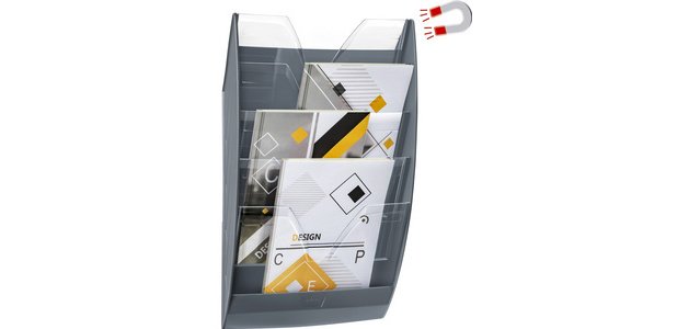 CEP Présentoir mural magnétique, A4, 5 compartiments, gris