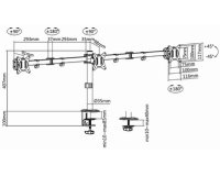 Support triple écran, longueur bras: 658 mm, noir