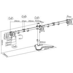 Support triple écran avec socle, noir,