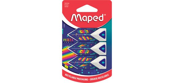 Gomme en plastique Pyramide PIXEL PARTY, blister de 3