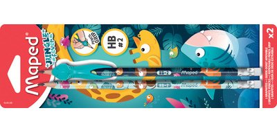 Crayon de papier JUNGLE fever avec gomme, blister de 2