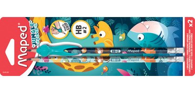 Crayon de papier JUNGLE fever avec gomme, blister de 2